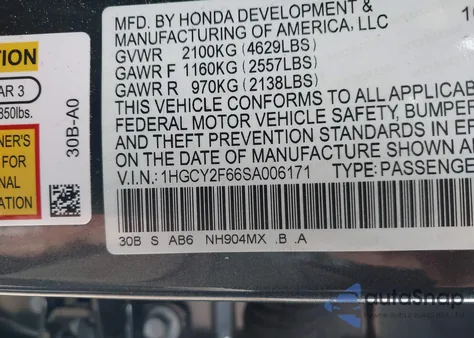 2025 Honda Accord Hybrid Ex-L from USA, damaged, VIN 1HGCY2F66SA006171